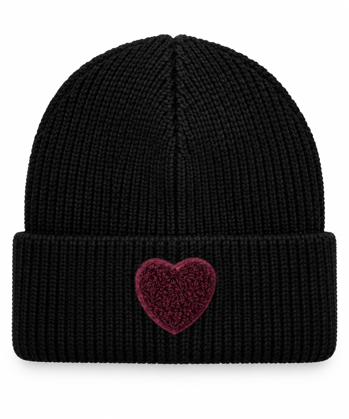Black Beanie Burgandy Heart