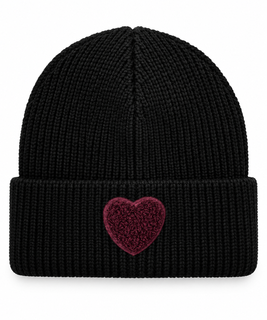 Black Beanie Burgandy Heart