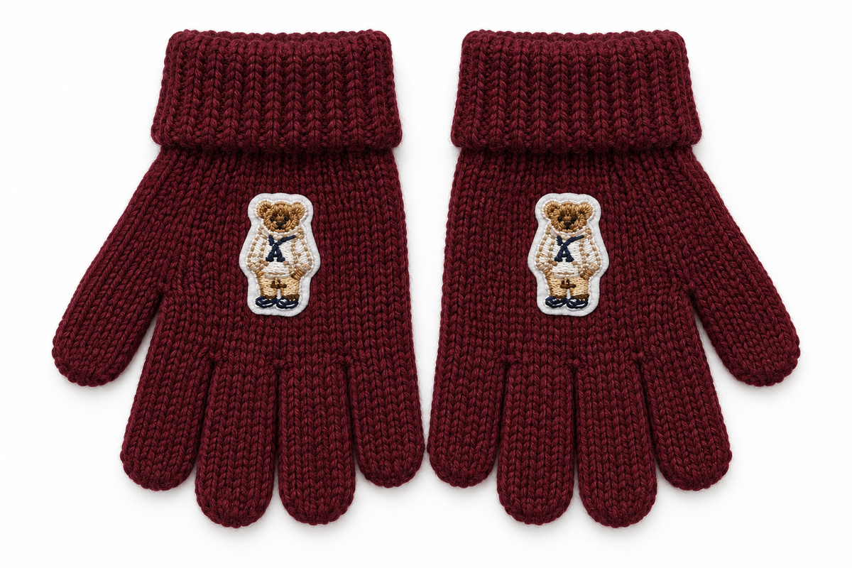 Burgandy Gloves White Bear