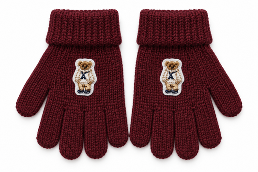 Burgandy Gloves White Bear