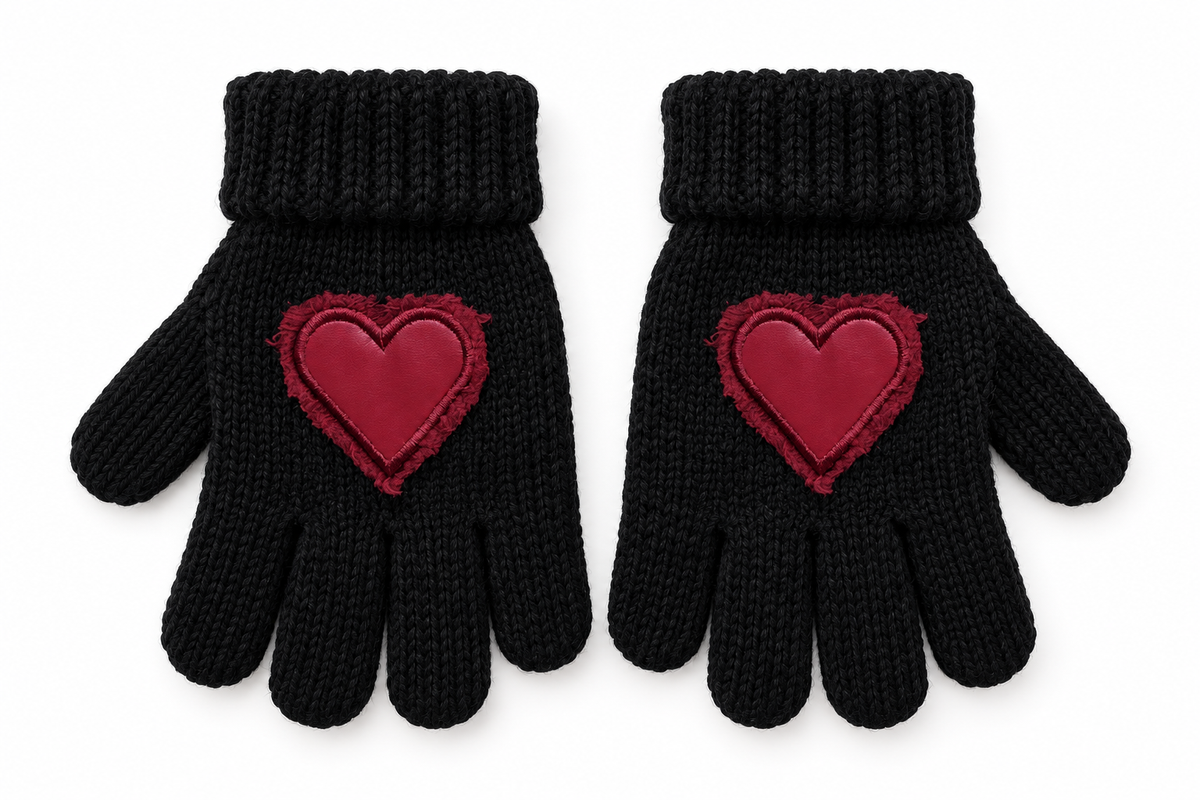 Black Gloves Burgandy Heart
