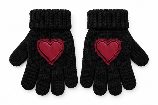 Black Gloves Burgandy Heart