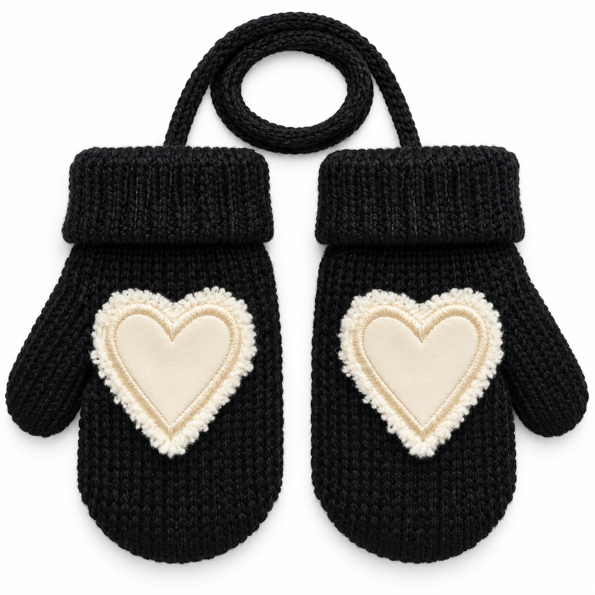 Black Mittens White Heart