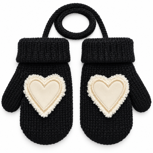 Black Mittens White Heart