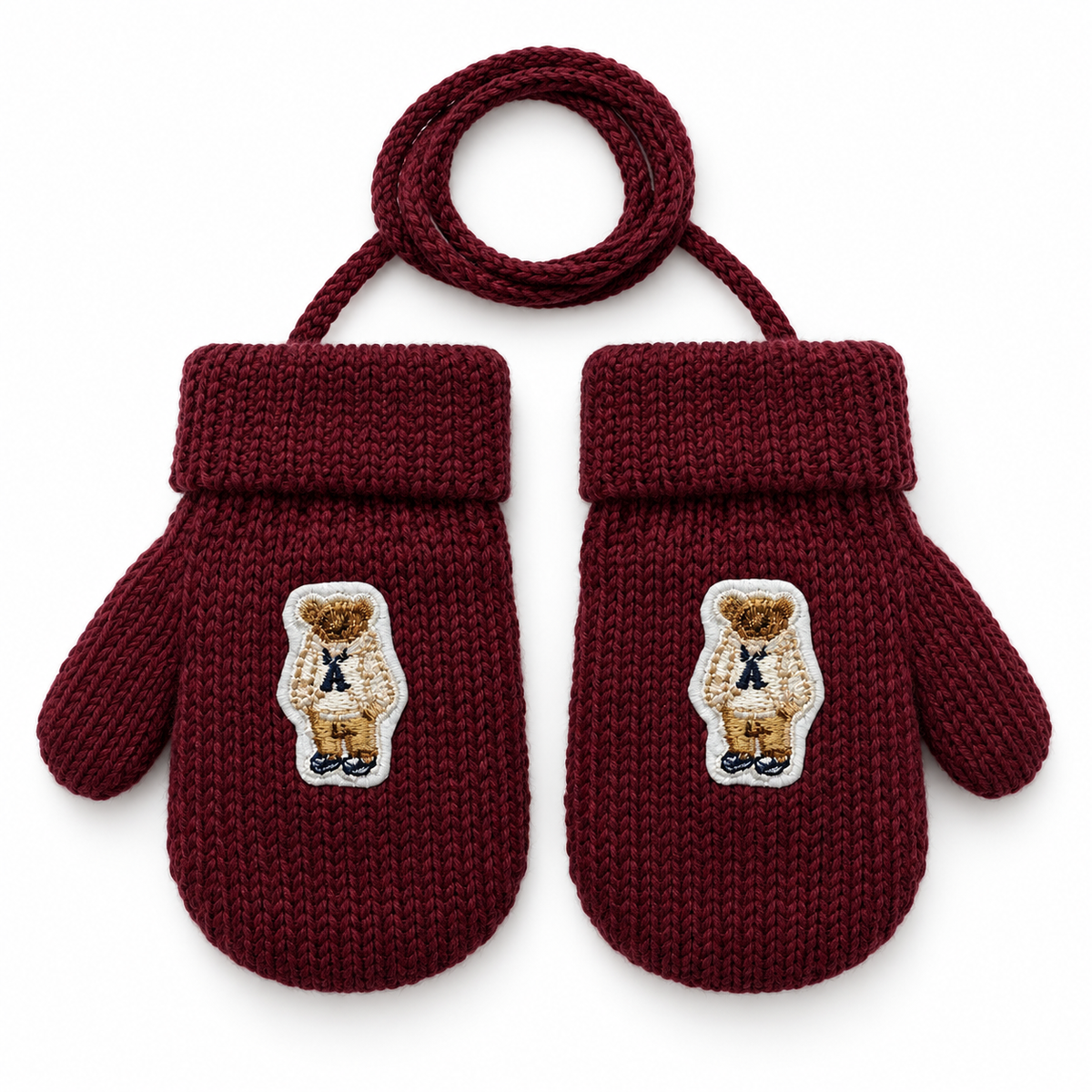 Burgandy Mittens White Bear