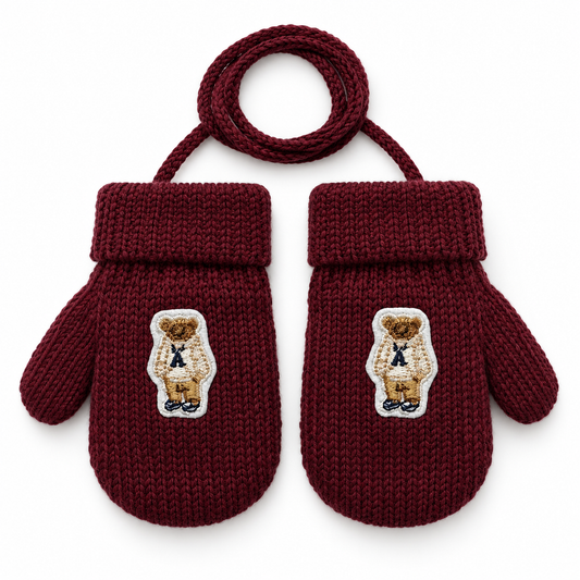 Burgandy Mittens White Bear