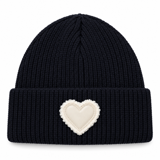 Black Beanie - White Heart