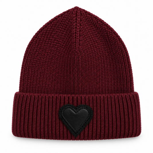 Burgandy Beanie - Black Heart
