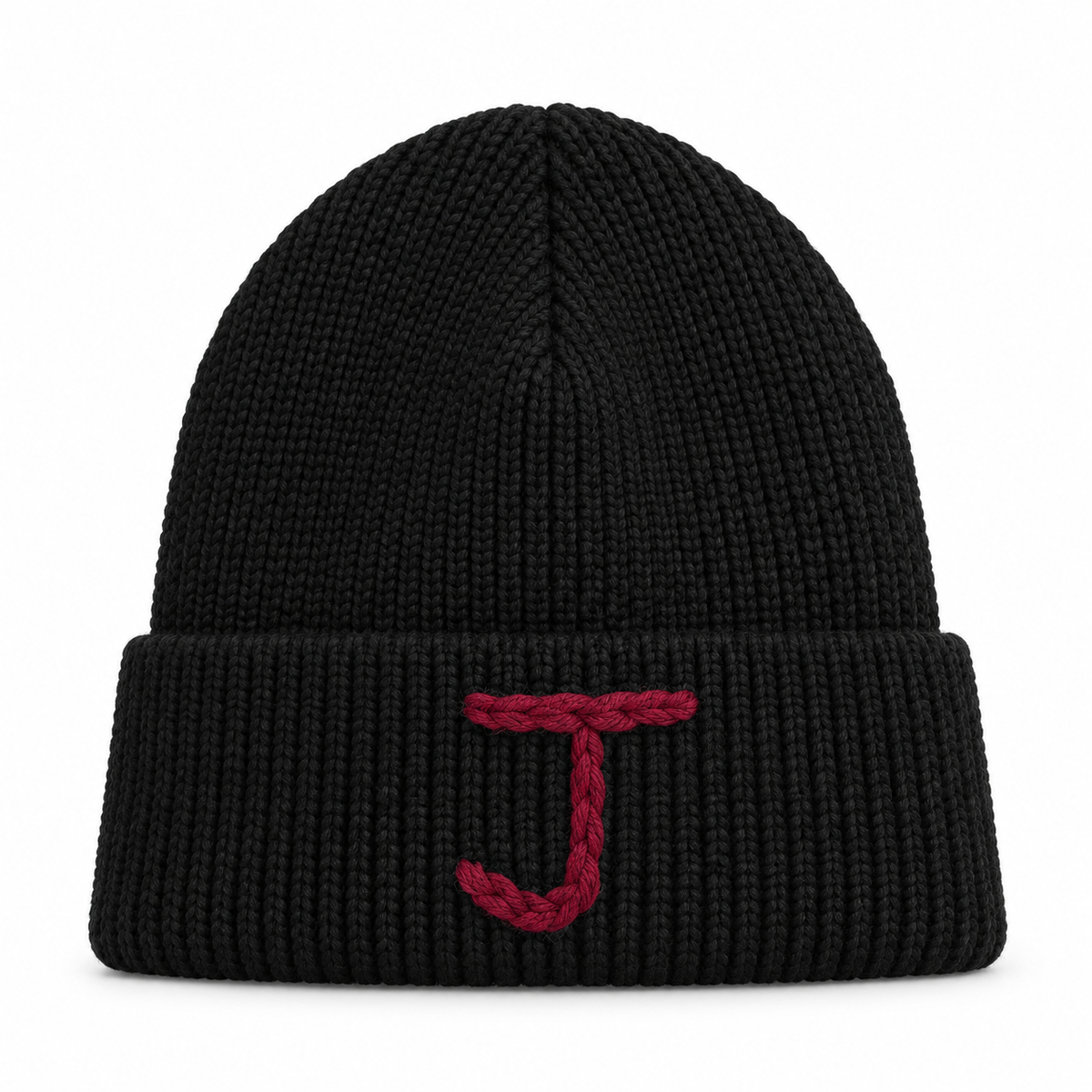 Black "J" Beanie- Burgandy J