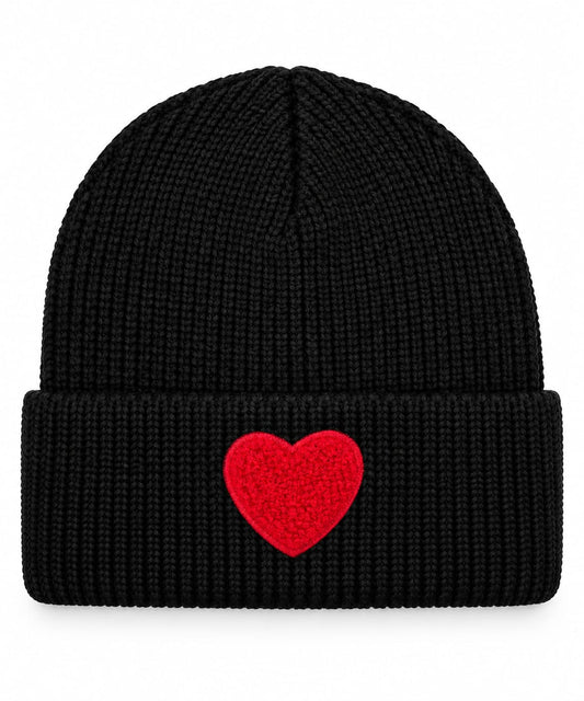 Black Beanie - Red Heart